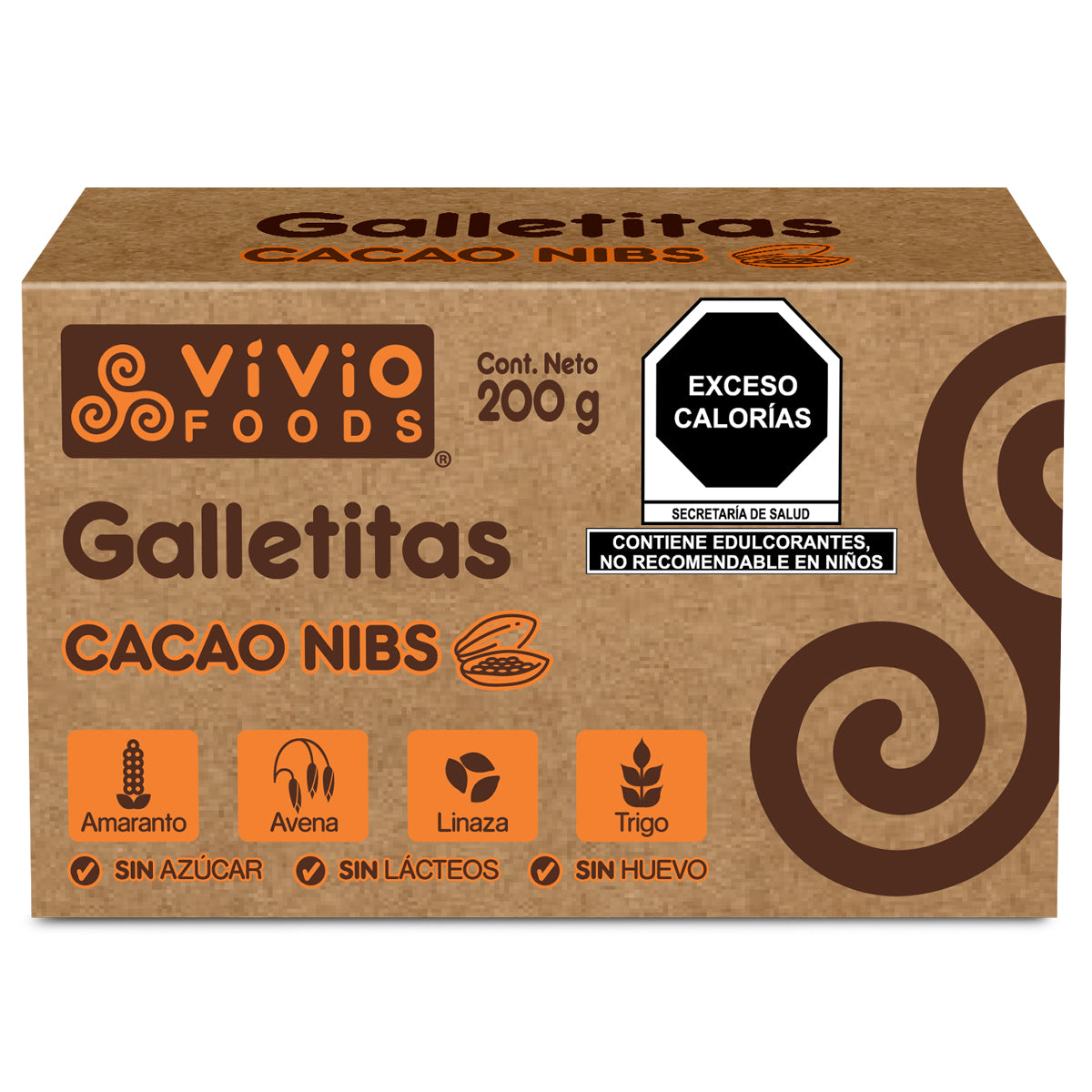 3 Pack Galletas Vivio Foods - Matcha, Cacao Nibs y Nuez
