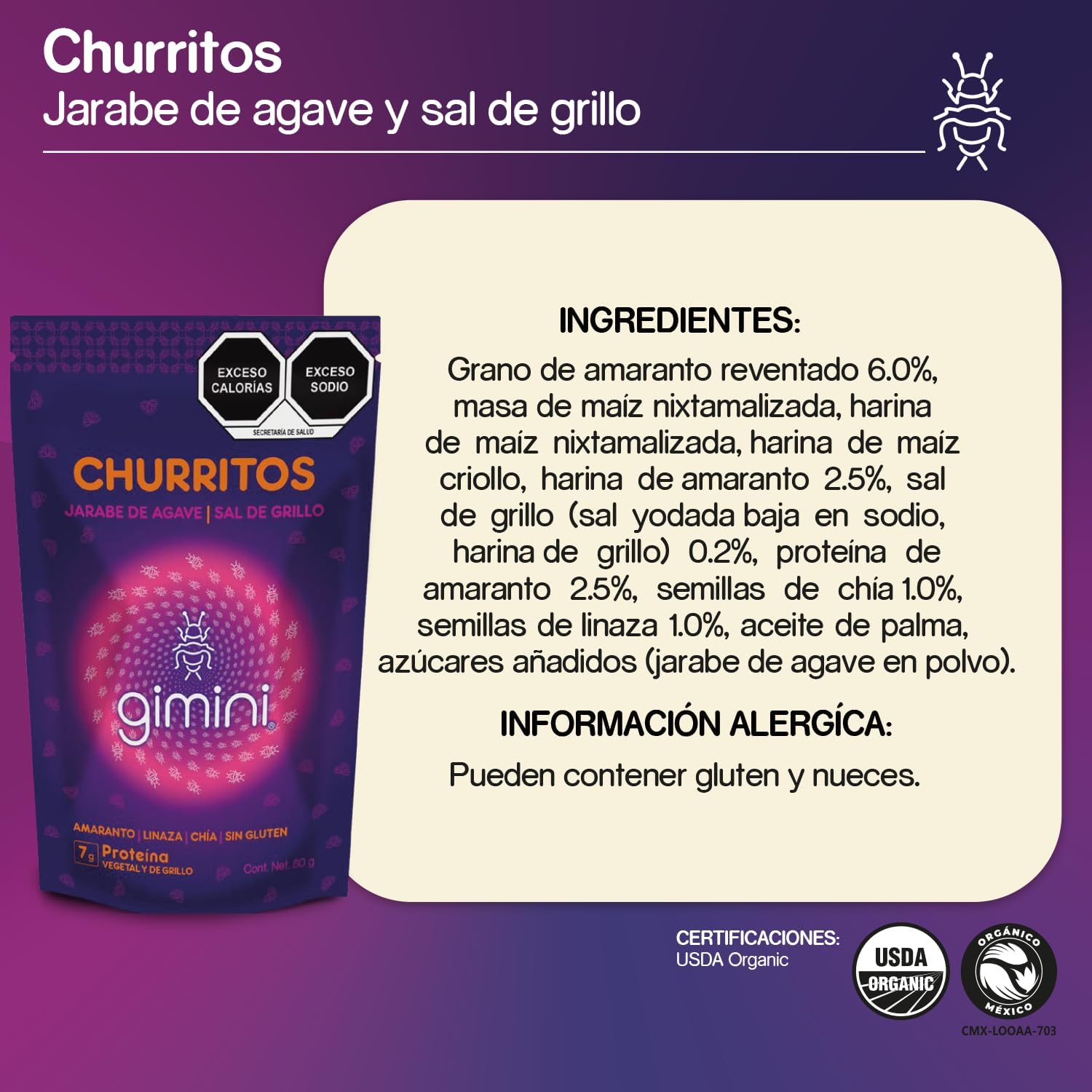 Churritos de Agave y Sal de Grillo 12pz